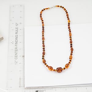 Mixed Amber Beaded Necklace in Sterling Silver 23 Inches 