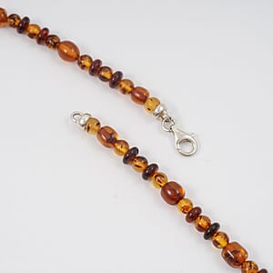 Mixed Amber Beaded Necklace in Sterling Silver 23 Inches 