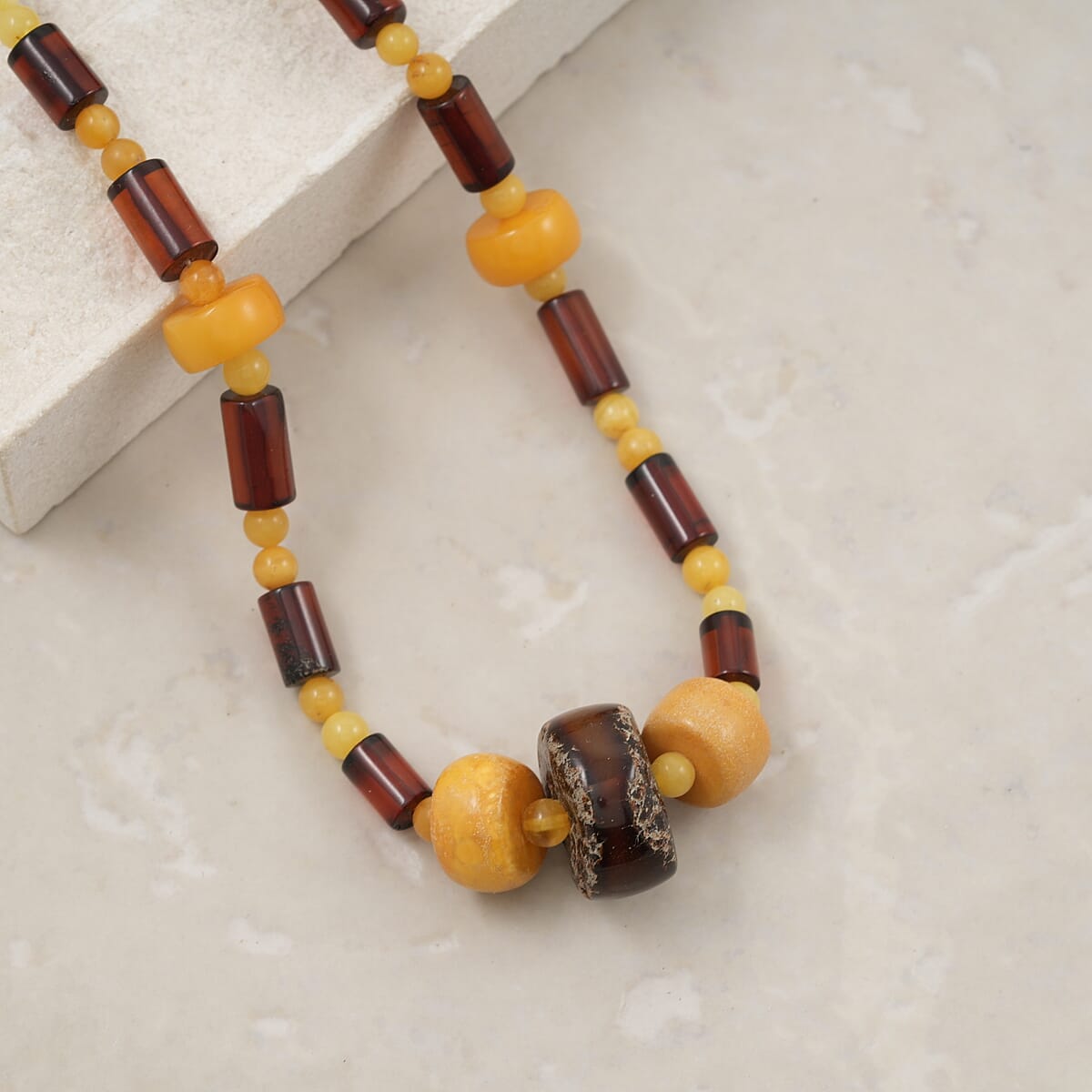 Mixed Amber Beaded Necklace in Sterling Silver 23 Inches  image number 1