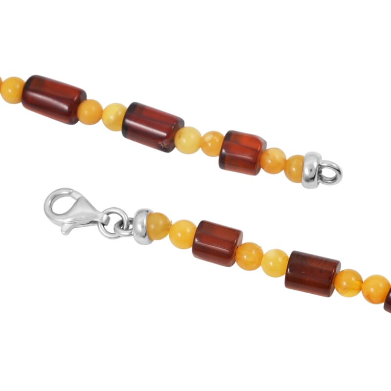 Mixed Amber Beaded Necklace in Sterling Silver 23 Inches
