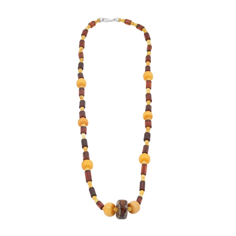 Mixed Amber Beaded Necklace in Sterling Silver 23 Inches