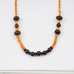 Mixed Amber Beaded Necklace in Sterling Silver 24 Inches 