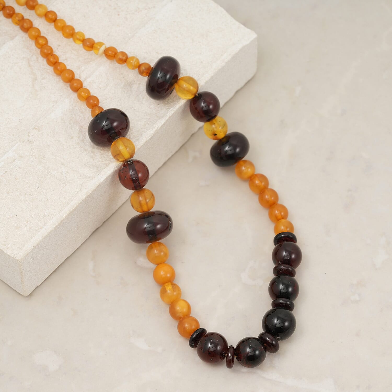 Mixed Amber Beaded Necklace in Sterling Silver 24 Inches