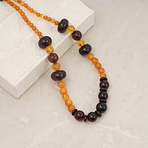 Mixed Amber Beaded Necklace in Sterling Silver 24 Inches 