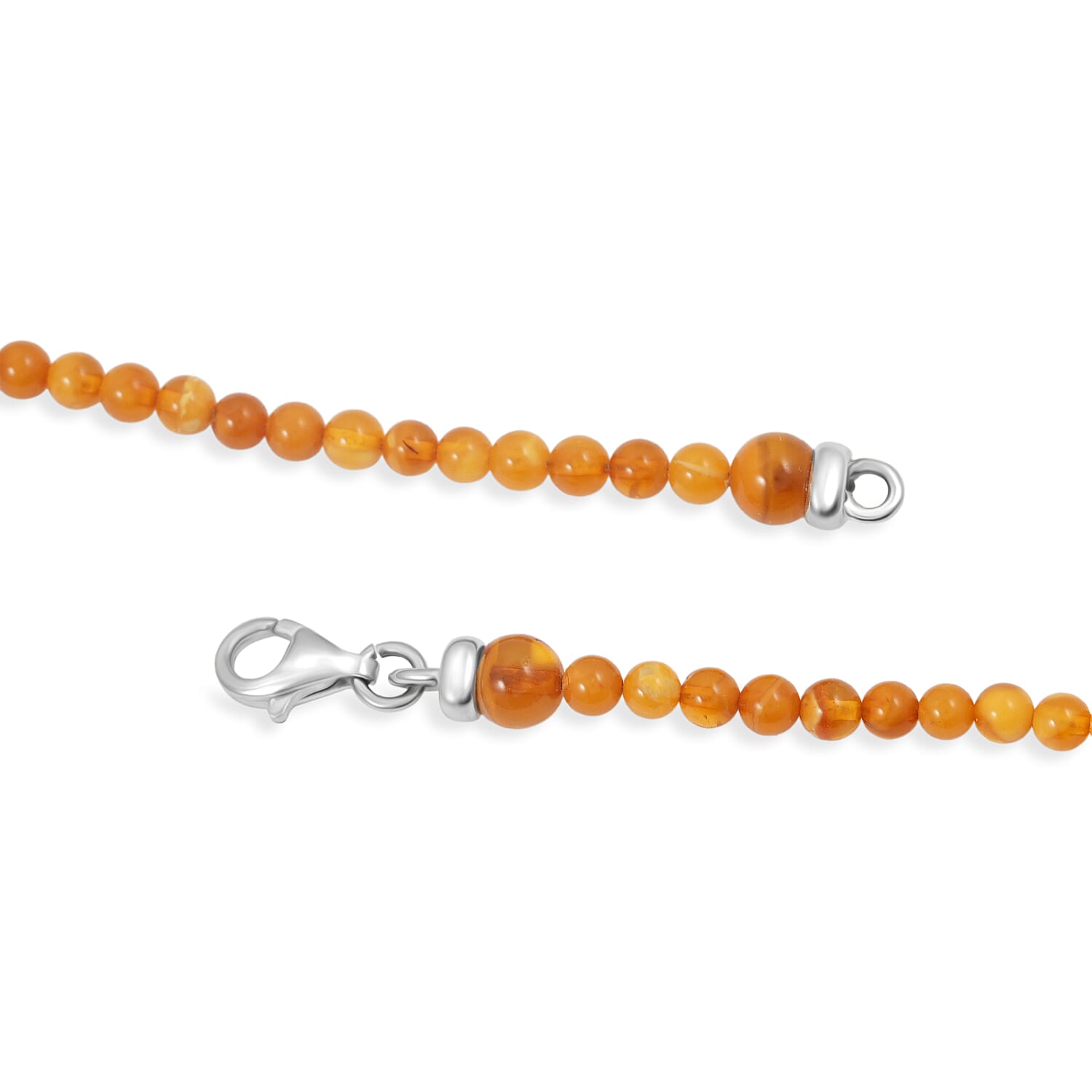 Mixed Amber Beaded Necklace in Sterling Silver 24 Inches
