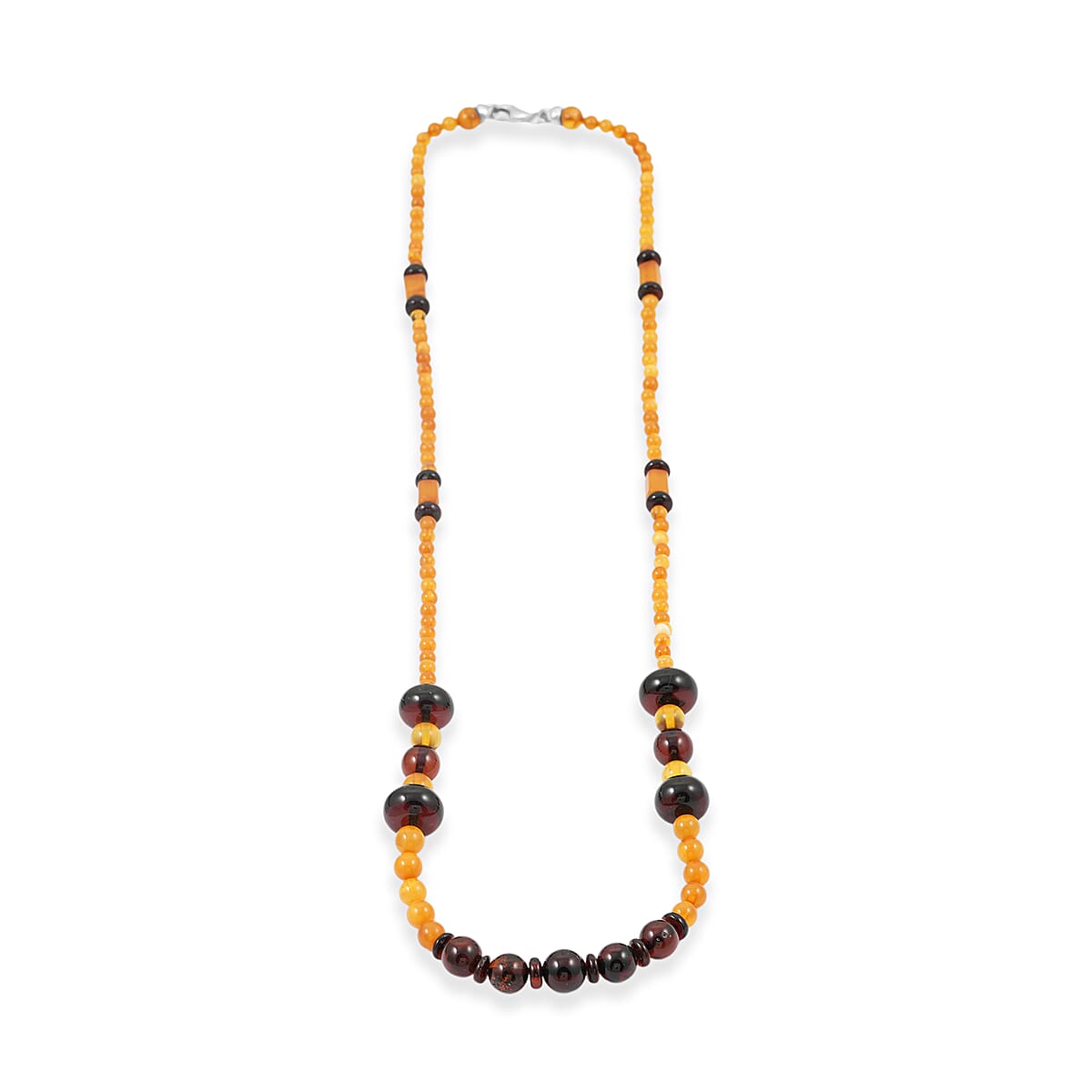 Mixed Amber Beaded Necklace in Sterling Silver 24 Inches  image number 4