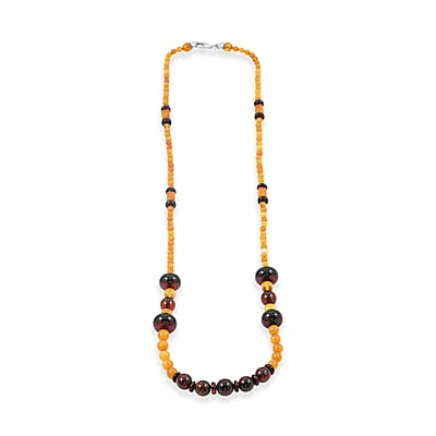Mixed Amber Beaded Necklace in Sterling Silver 24 Inches