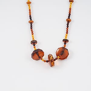 Mixed Amber Beaded Necklace in Sterling Silver 25 Inches 