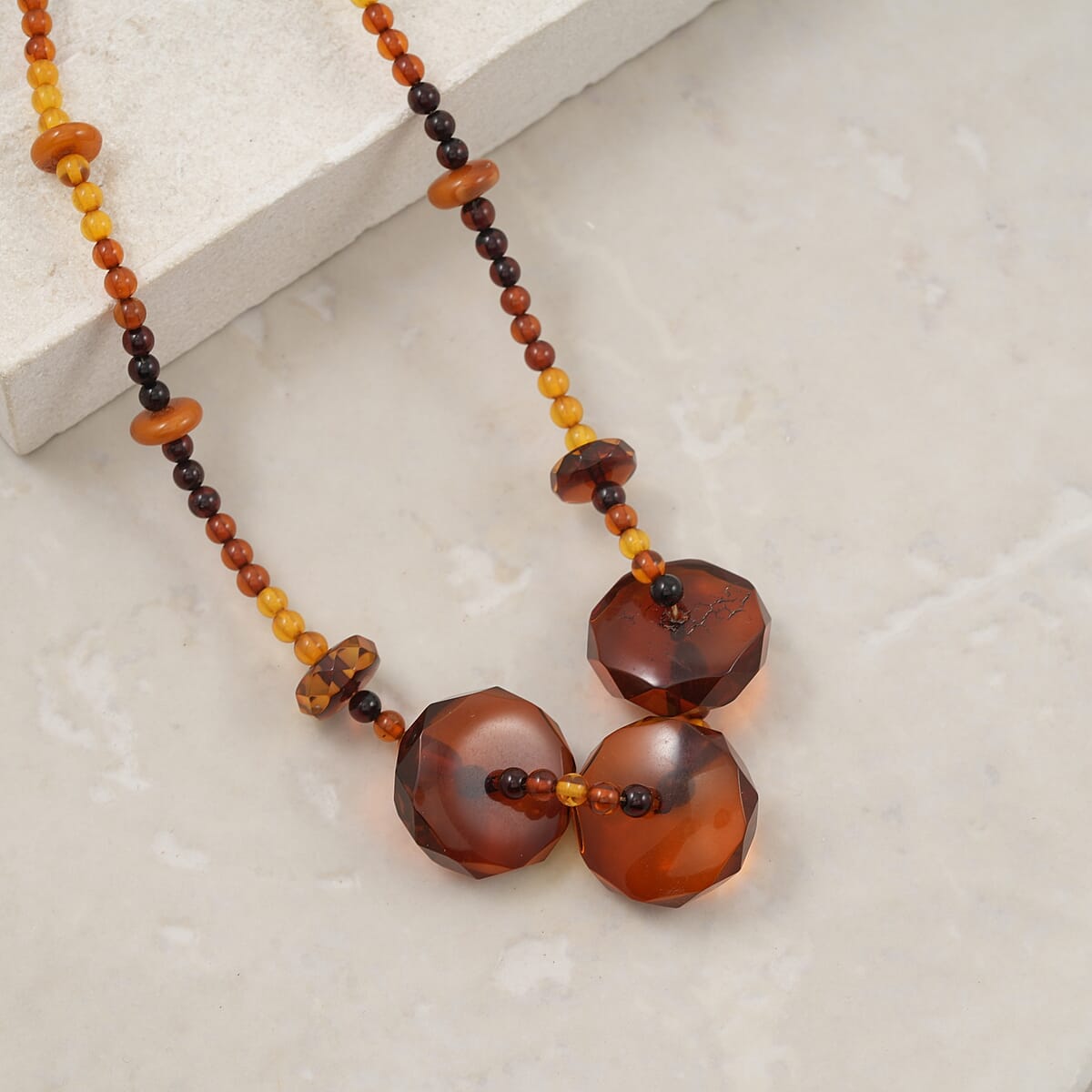 Mixed Amber Beaded Necklace in Sterling Silver 25 Inches  image number 1