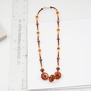 Mixed Amber Beaded Necklace in Sterling Silver 25 Inches 