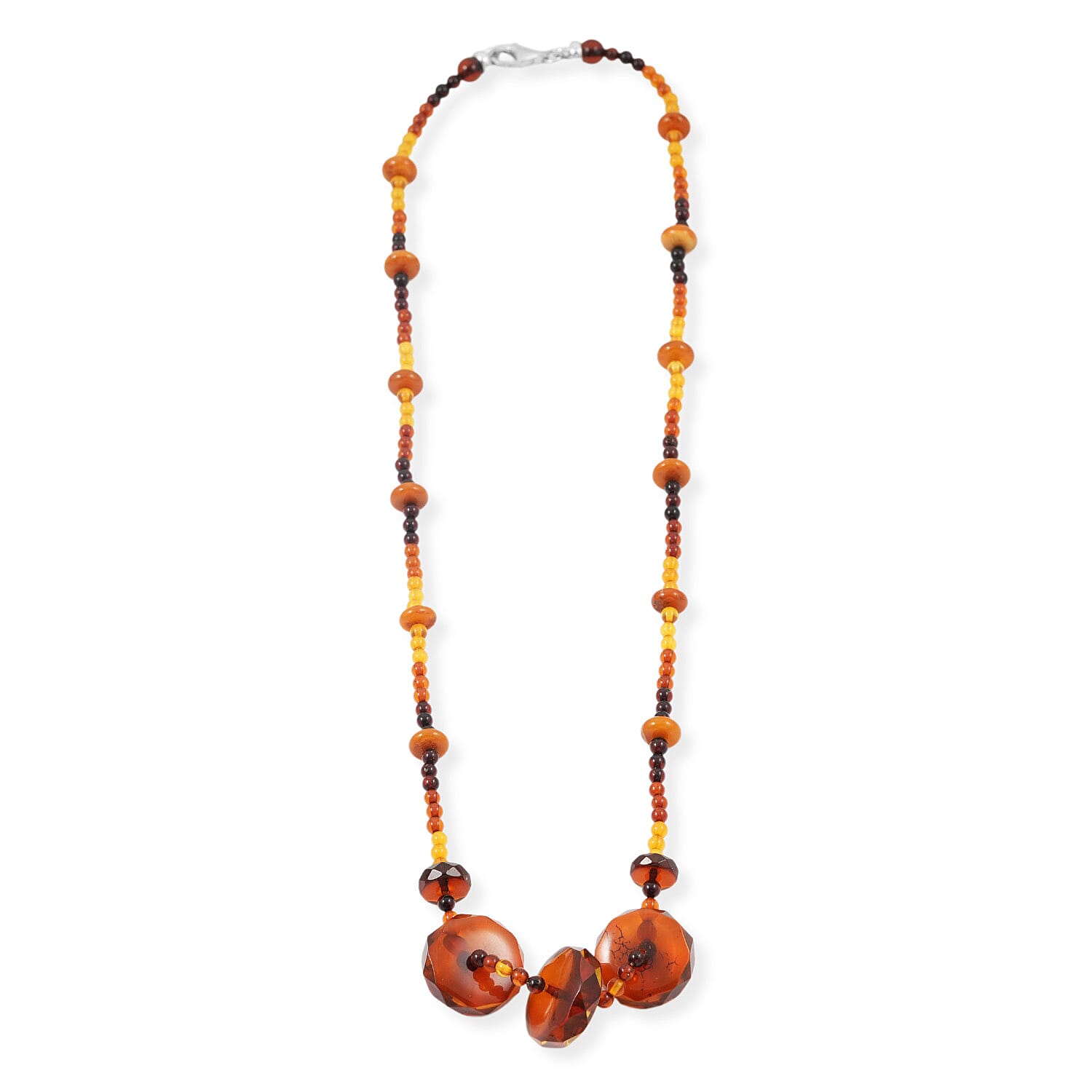 Mixed Amber Beaded Necklace in Sterling Silver 25 Inches 