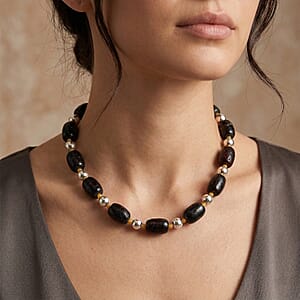 Black and Oslo Amber Beaded Necklace in Sterling Silver 22 Inches 