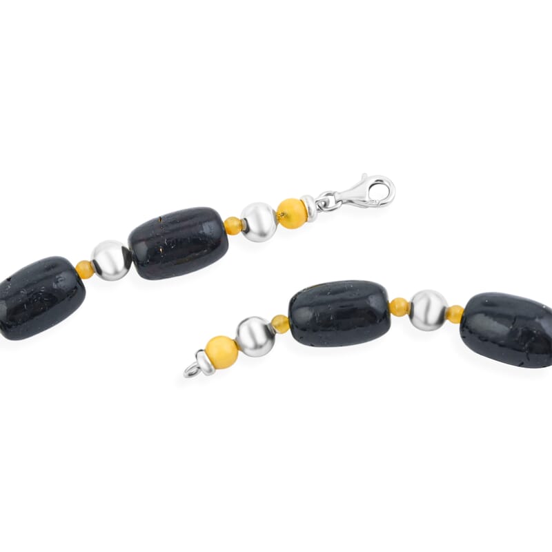 Black and Oslo Amber Beaded Necklace in Sterling Silver 22 Inches