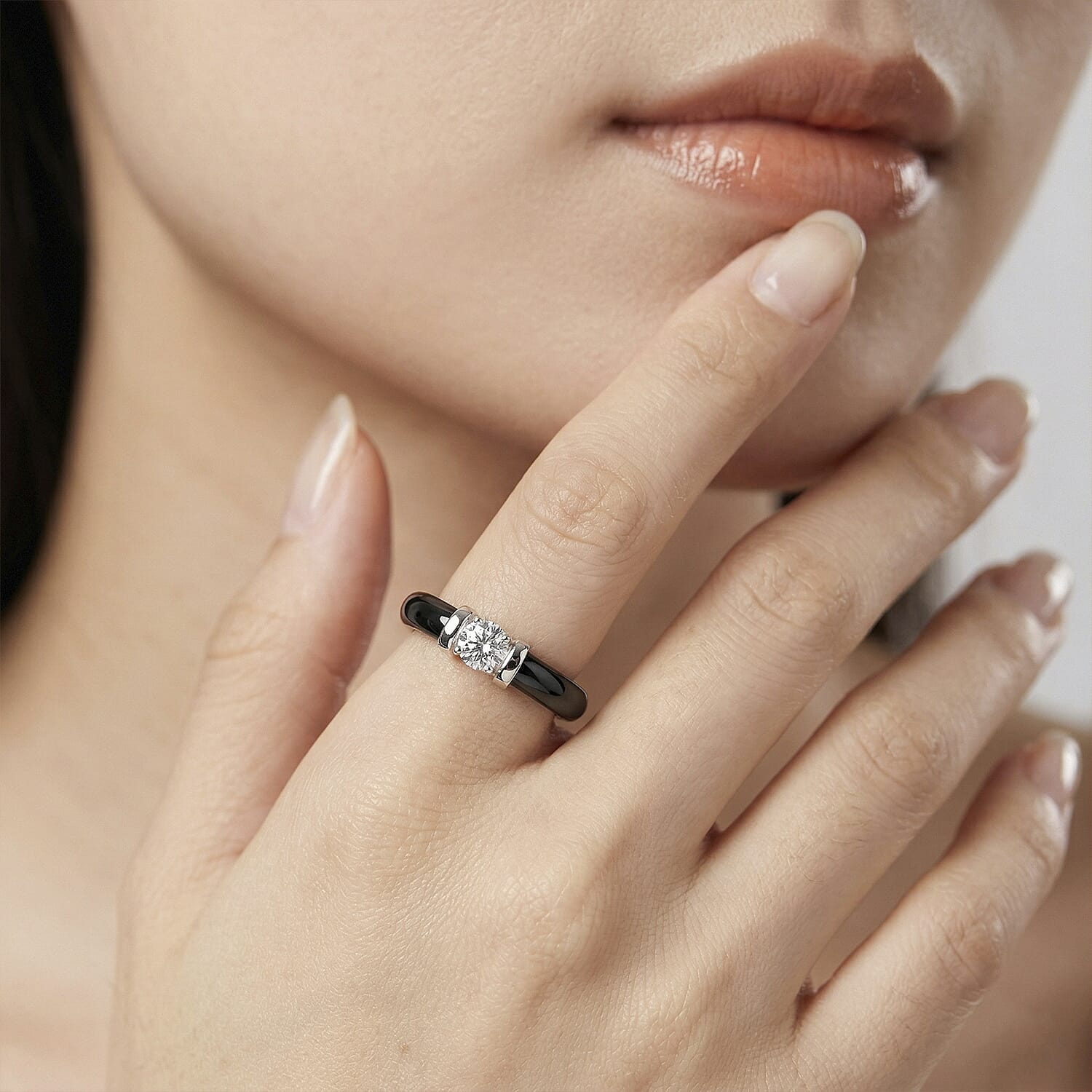 Lab Grown Diamond G-H SI and Black Jade 8.40 ctw Ring in Rhodium Over Sterling Silver (Size 10.0)