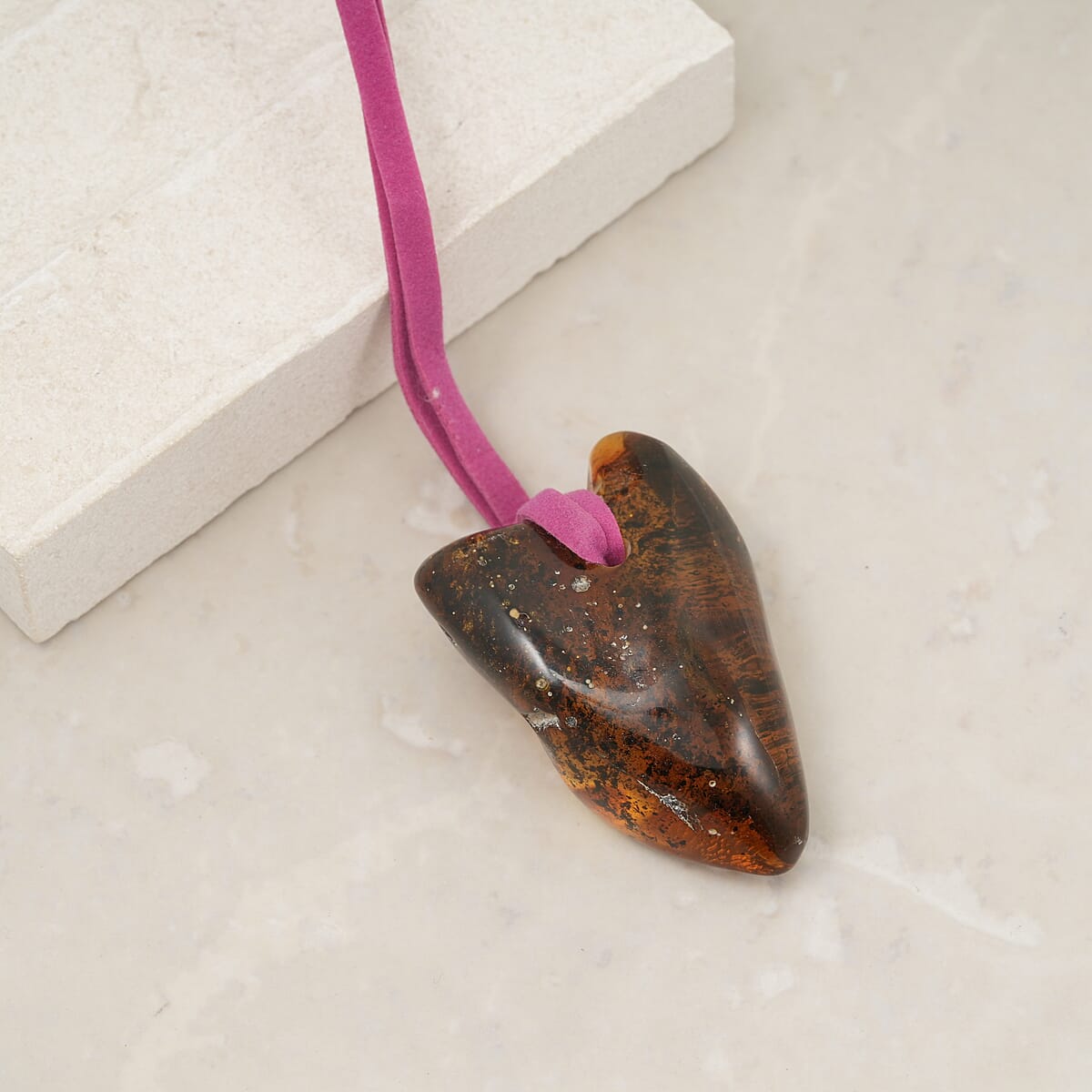 Baltic Amber Pink Felt Rope Chain Necklace 30 Inches image number 1