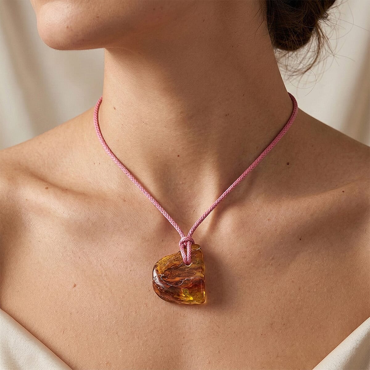 Baltic Amber Pink String Rope Chain Necklace 32 Inches image number 2