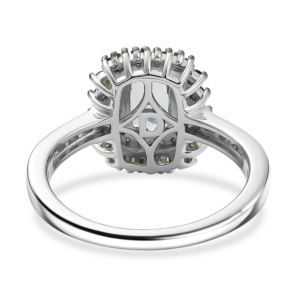 D'Joy Santa Maria Aquamarine, Multi Diamond (Natural & IR) (0.50 cts) Ring in Rhodium Over Sterling Silver (Size 6.0) 1.25 ctw image number 4