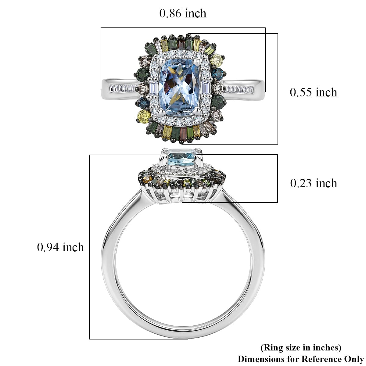D'Joy Santa Maria Aquamarine, Multi Diamond (Natural & IR) (0.50 cts) Ring in Rhodium Over Sterling Silver (Size 6.0) 1.25 ctw image number 5