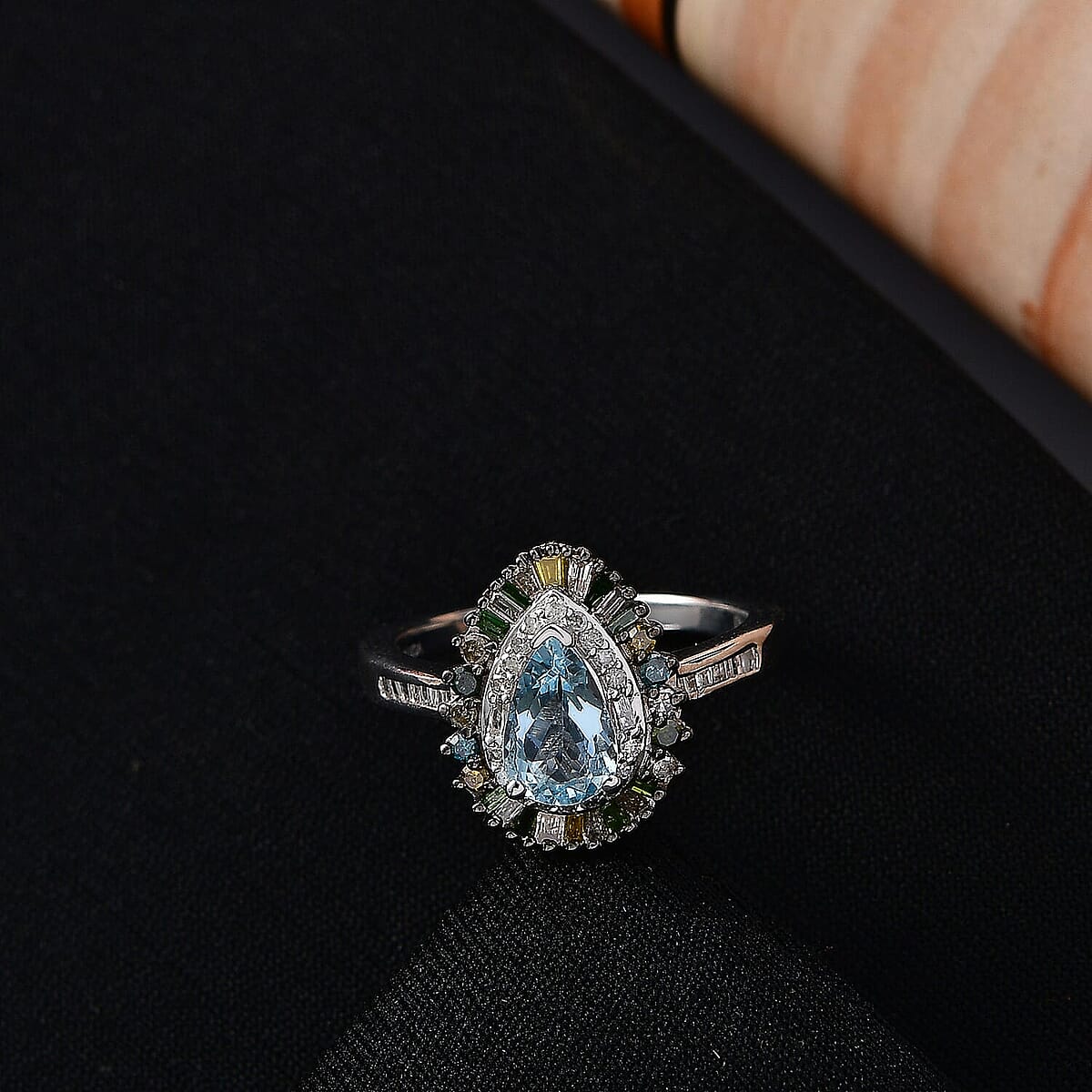 D'Joy Santa Maria Aquamarine and Multi Diamond 1.25 ctw Ring in Rhodium Over Sterling Silver (Size 10.0) image number 1