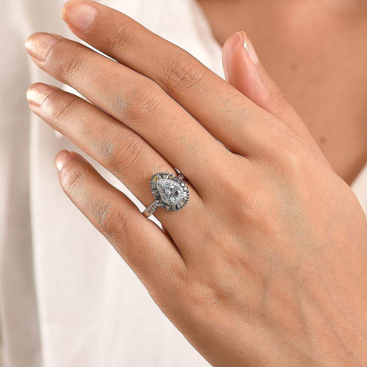 D'Joy Santa Maria Aquamarine and Multi Diamond 1.25 ctw Ring in Rhodium Over Sterling Silver (Size 10.0) image number 2