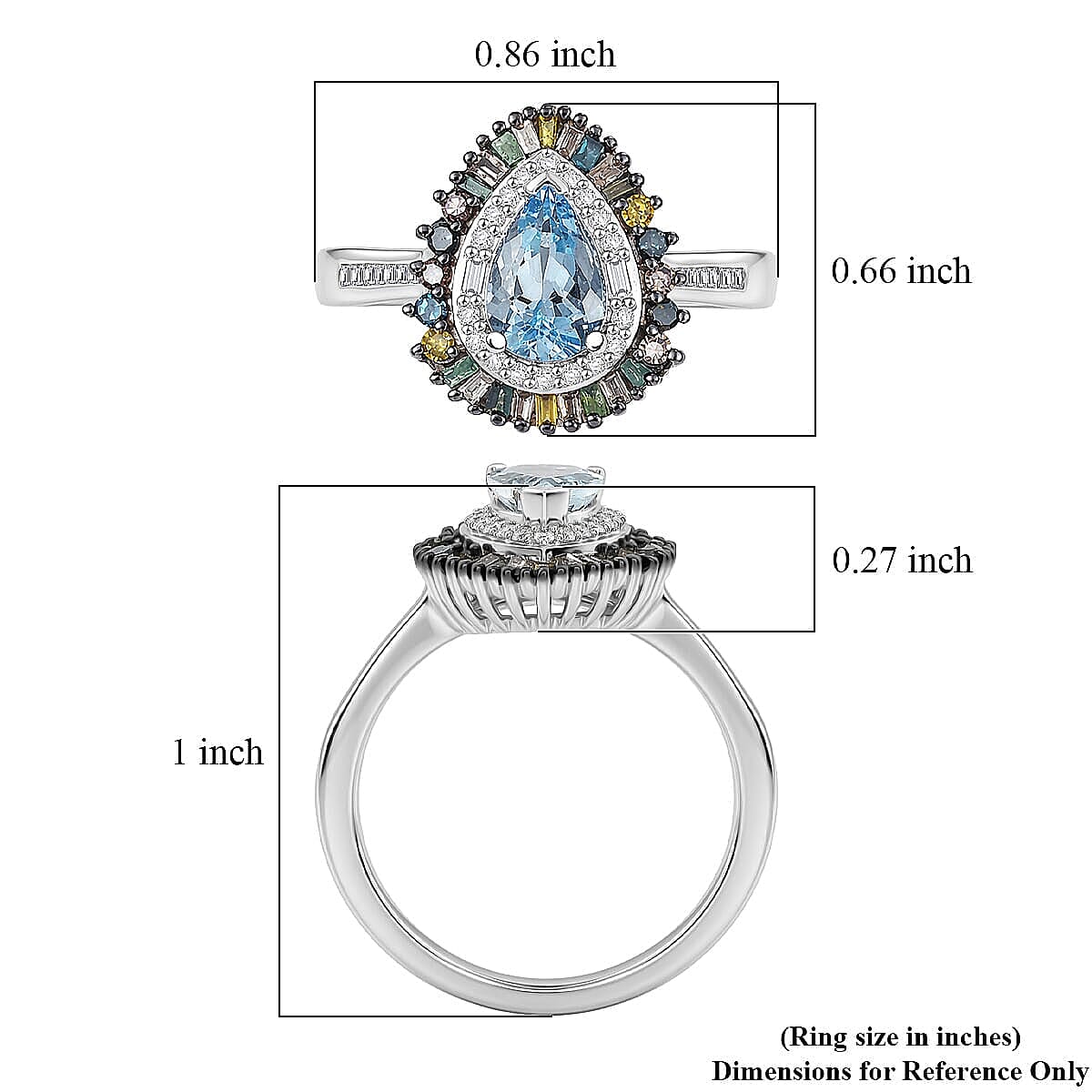 D'Joy Santa Maria Aquamarine and Multi Diamond 1.25 ctw Ring in Rhodium Over Sterling Silver (Size 10.0) image number 5