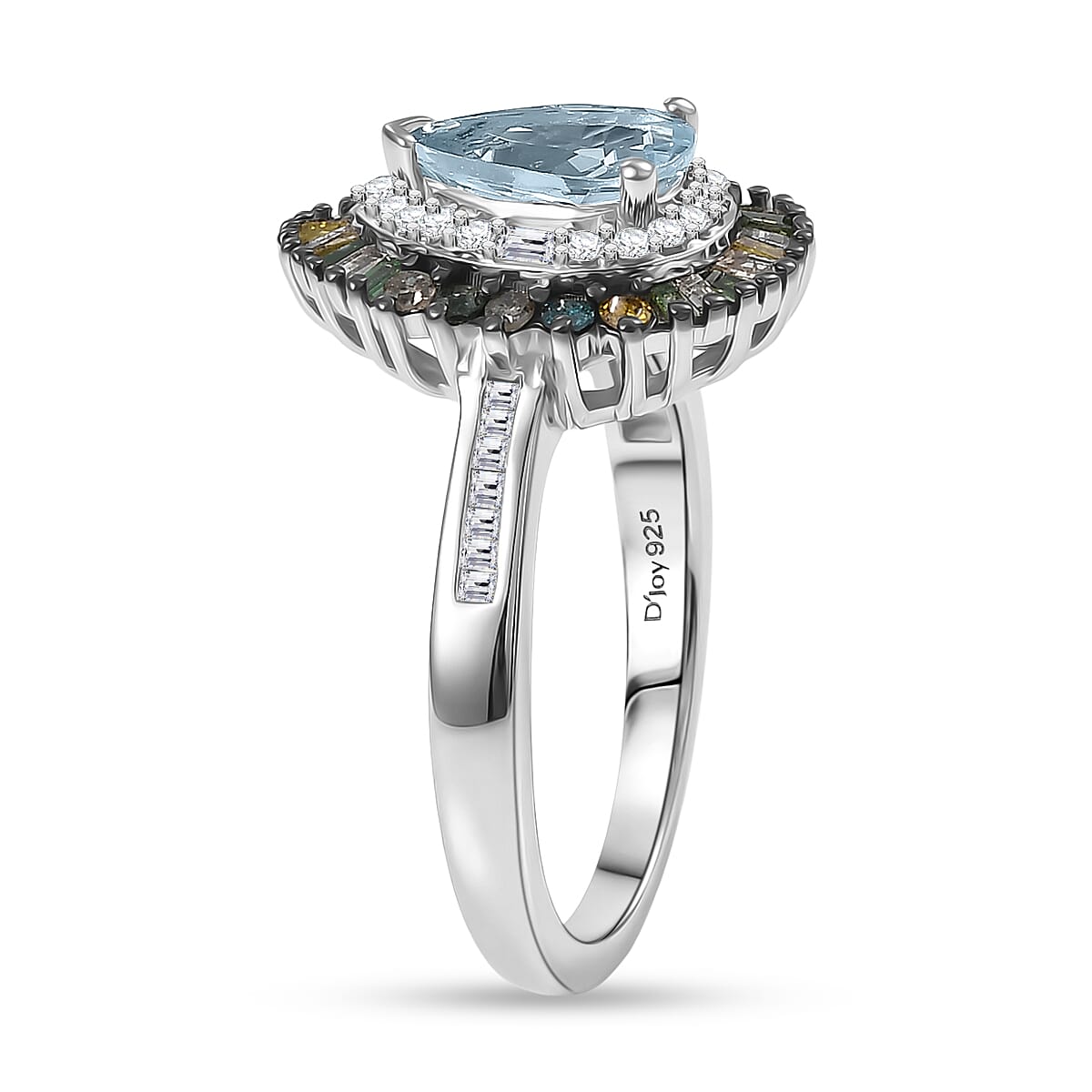 D'Joy Santa Maria Aquamarine and Multi Diamond 1.20 ctw Ring in Rhodium Over Sterling Silver (Size 6.0) image number 3