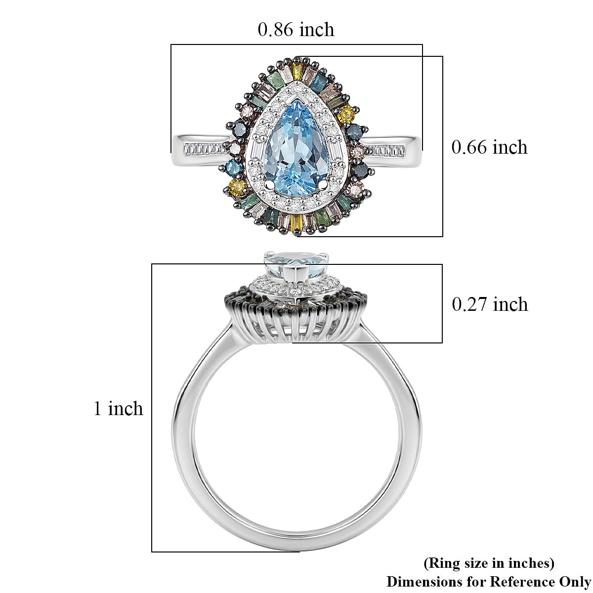 D'Joy Santa Maria Aquamarine and Multi Diamond 1.20 ctw Ring in Rhodium Over Sterling Silver (Size 7.0) image number 5