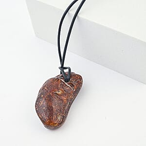 Raw Amber Black Leather Rope Chain Necklace 28 Inches