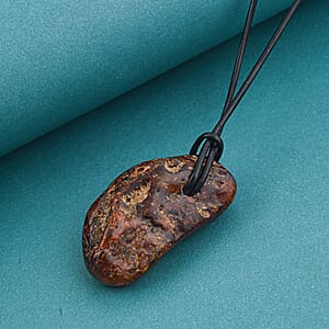 Raw Amber Black Leather Rope Chain Necklace 28 Inches