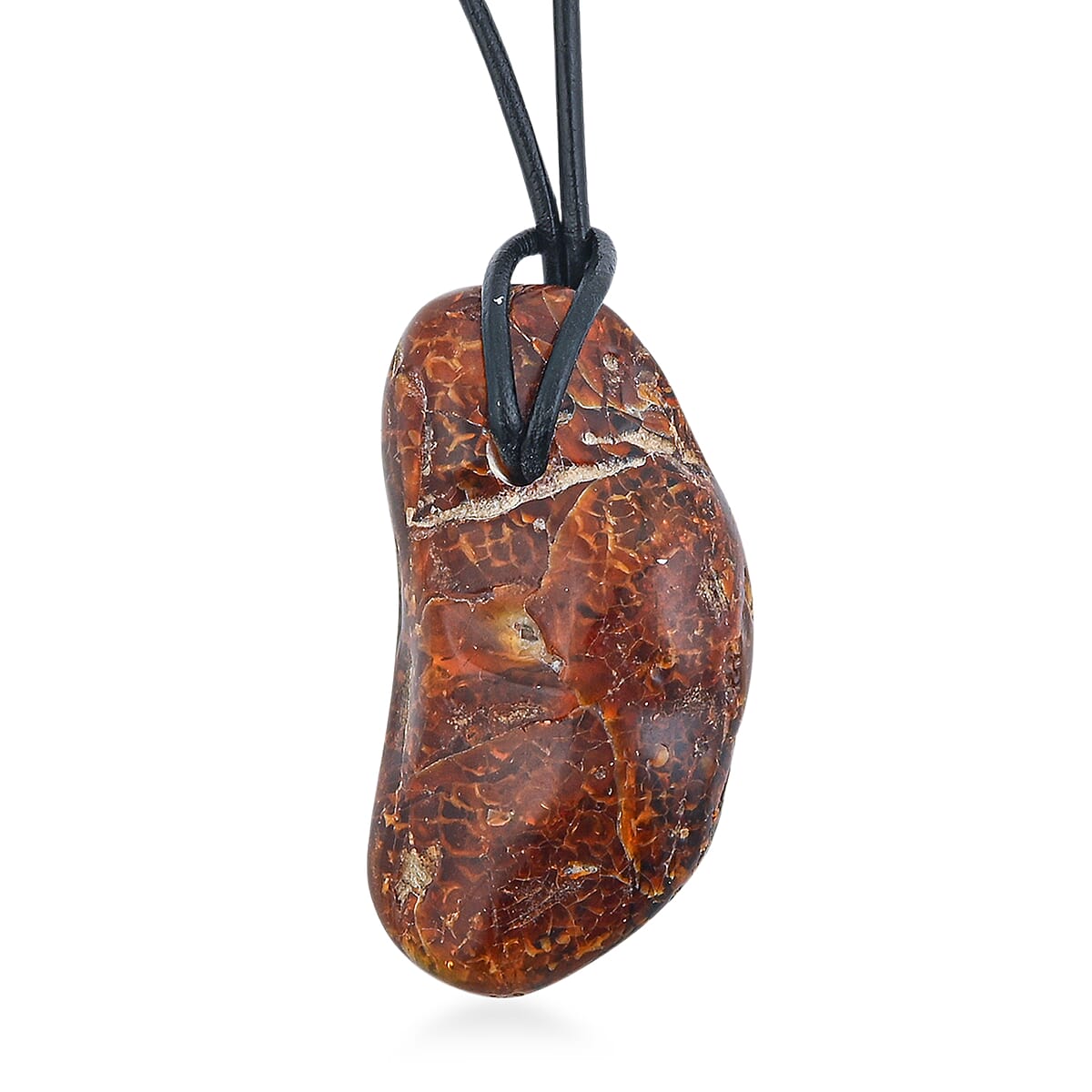 Raw Amber Black Leather Rope Chain Necklace 28 Inches image number 3