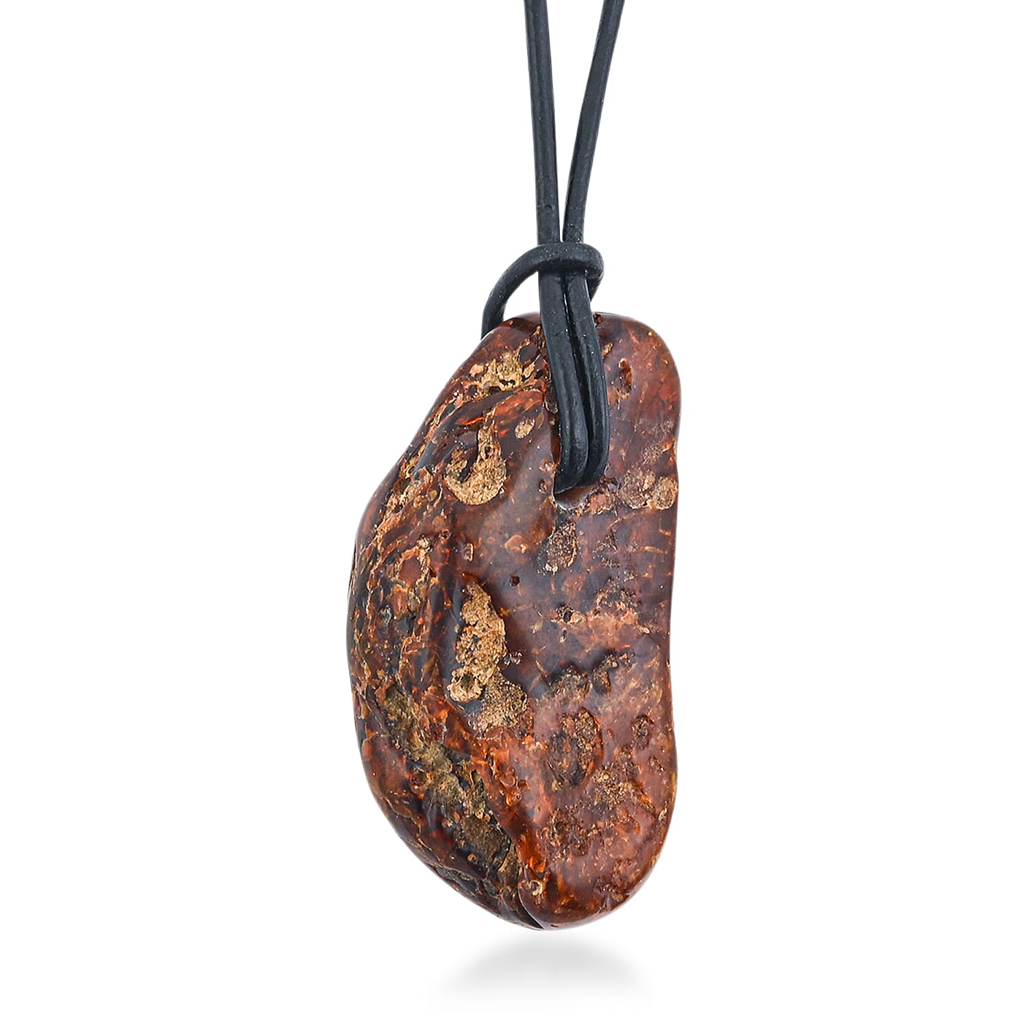 Raw Amber Black Leather Rope Chain Necklace 28 Inches