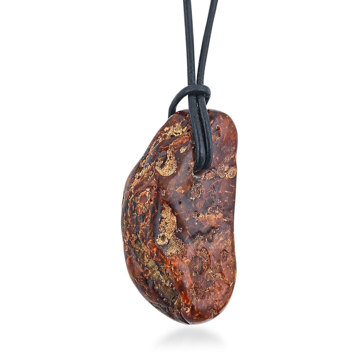 Raw Amber Black Leather Rope Chain Necklace 28 Inches image number 4