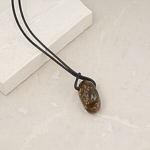 Raw Amber Black Leather Rope Chain Necklace 30 Inches