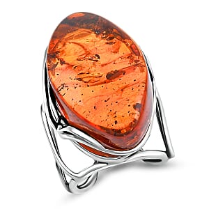 Baltic Amber Wire Ring (Adjustable) in Sterling Silver