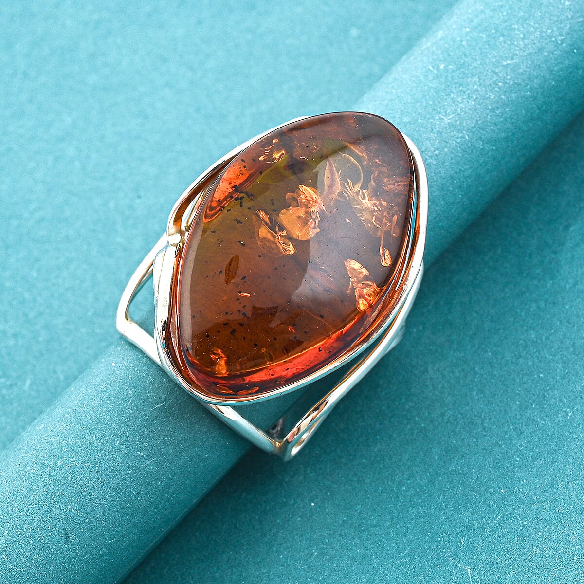 Baltic Amber Wire Ring (Adjustable) in Sterling Silver image number 1