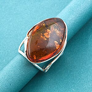Baltic Amber Wire Ring (Adjustable) in Sterling Silver