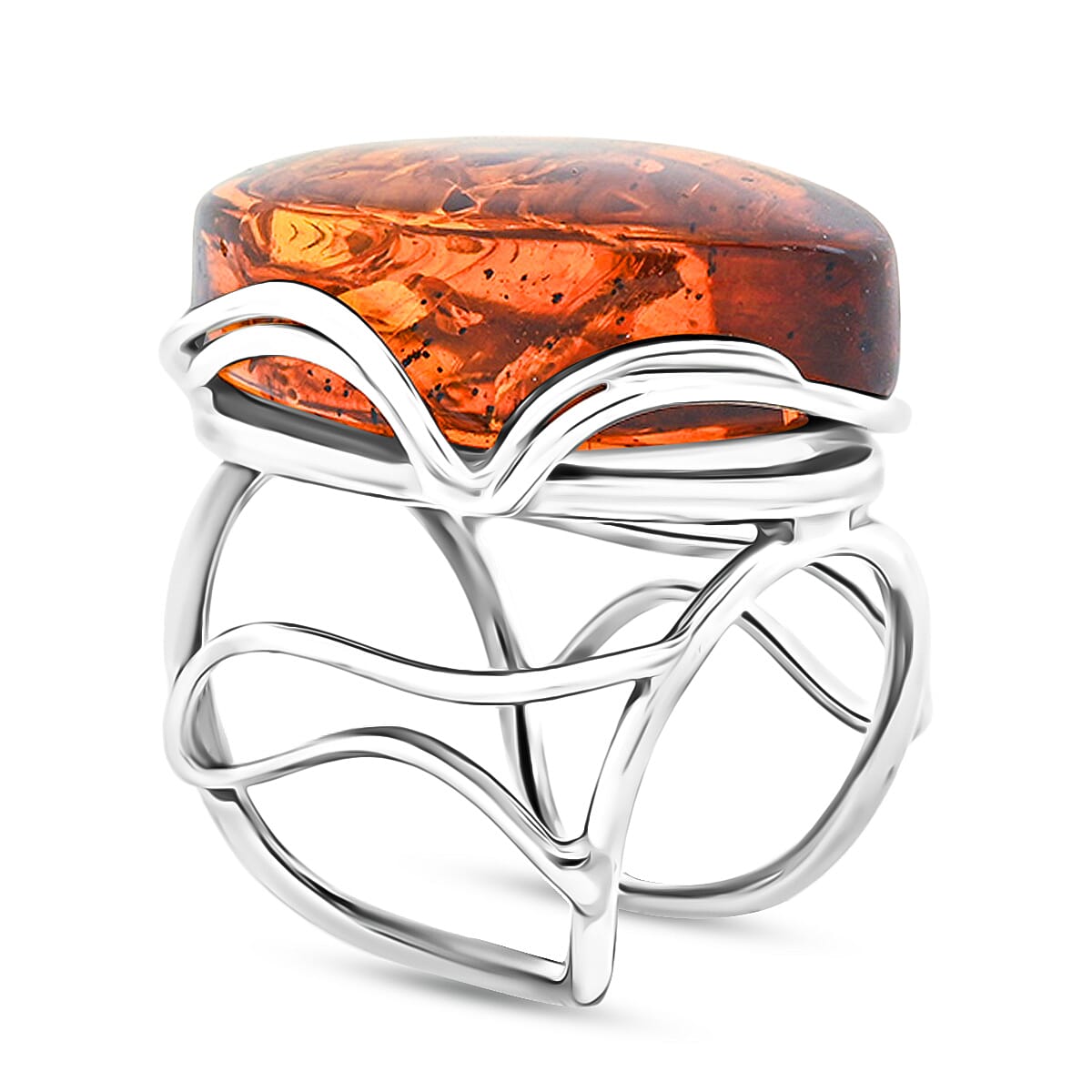Baltic Amber Wire Ring (Adjustable) in Sterling Silver image number 3