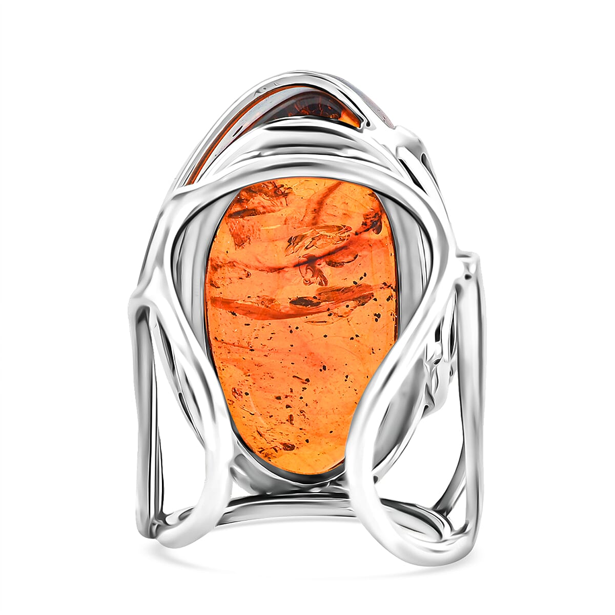 Baltic Amber Wire Ring (Adjustable) in Sterling Silver image number 4