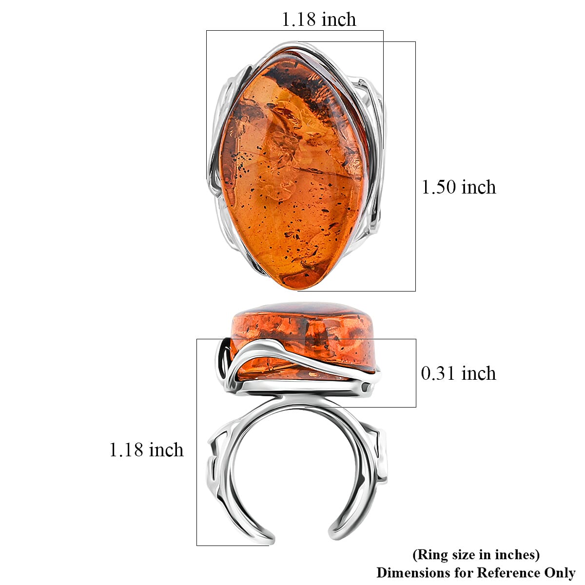 Baltic Amber Wire Ring (Adjustable) in Sterling Silver image number 5