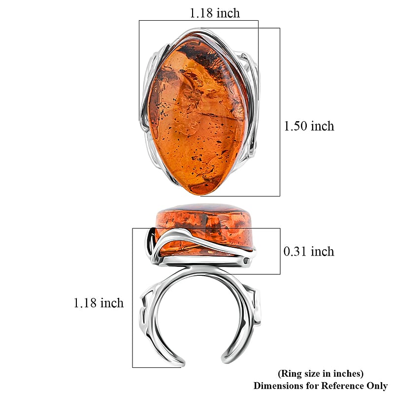 Baltic Amber Wire Ring (Adjustable) in Sterling Silver