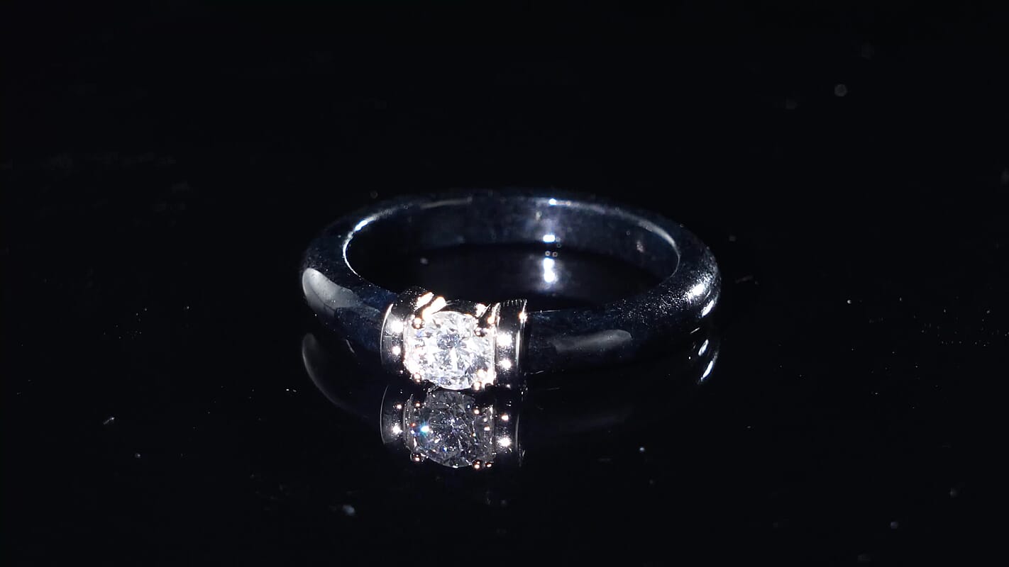 Lab Grown Diamond (G-H, SI) (0.50 cts), Black Jade Ring in Rhodium Over Sterling Silver (Size 10.0) 8.40 ctw