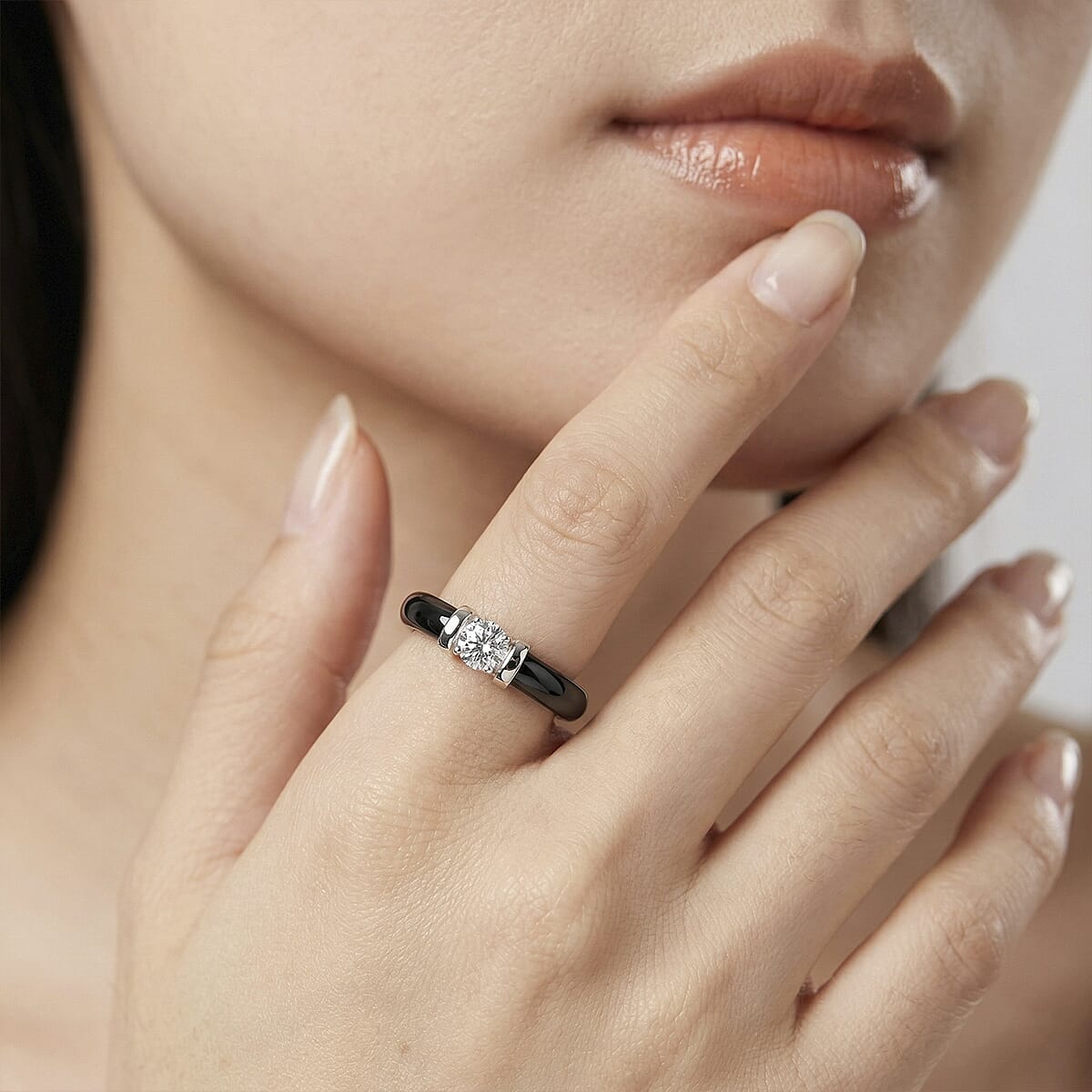 Lab Grown Diamond G-H SI and Black Jade 8.40 ctw Ring in Rhodium Over Sterling Silver (Size 7.0) image number 2