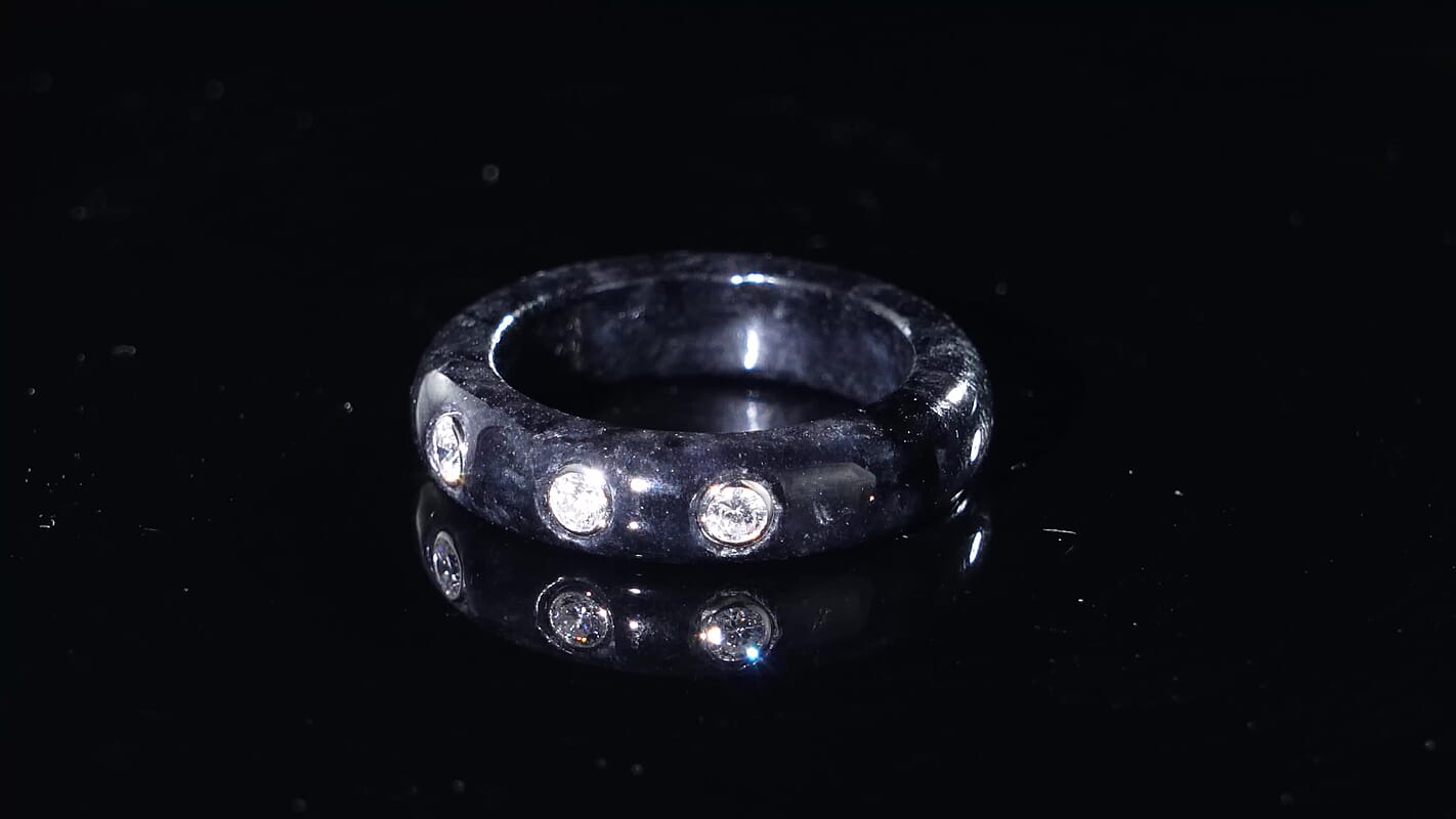 Lab Grown Diamond (G-H, SI) (0.15 cts), Black Jade Band Ring in Rhodium Over Sterling Silver (Size 10.0) 16.65 ctw