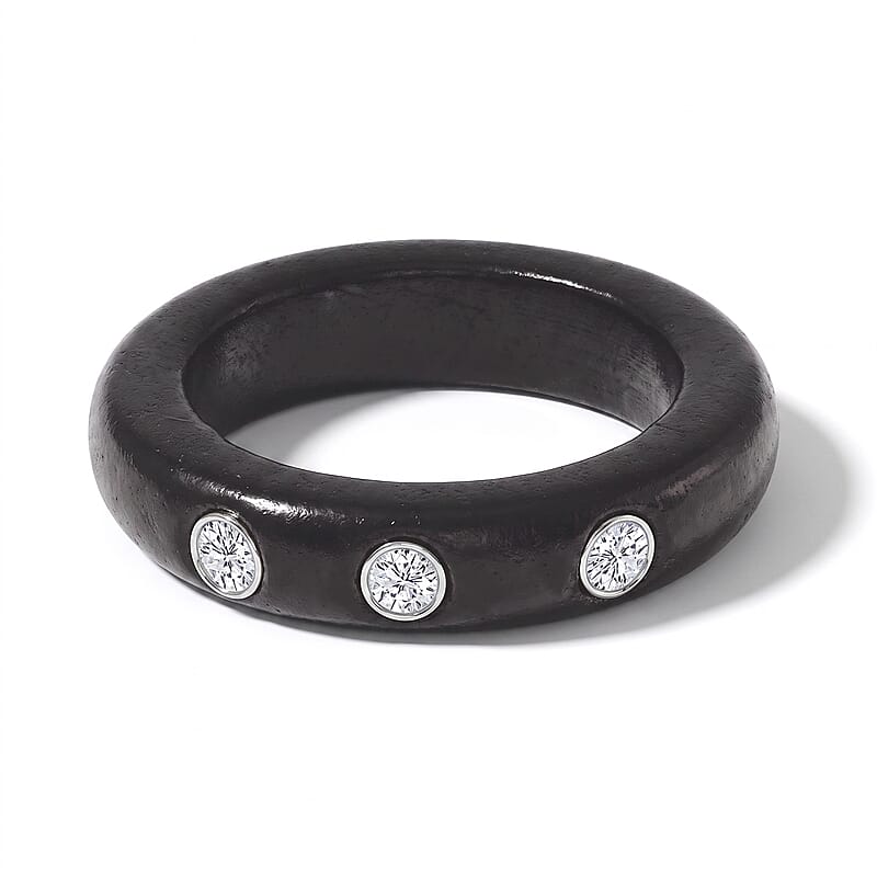 Lab Grown Diamond G-H SI and Black Jade (D) 16.65 ctw Band Ring in Rhodium Over Sterling Silver (Size 11.0)
