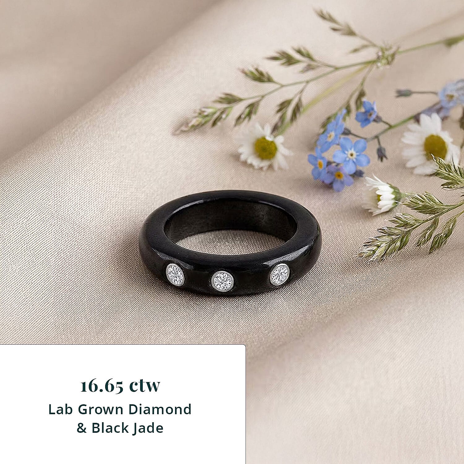 Lab Grown Diamond G-H SI and Black Jade (D) 16.65 ctw Band Ring in Rhodium Over Sterling Silver (Size 11.0)