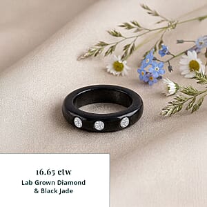 Lab Grown Diamond G-H SI and Black Jade (D) 16.65 ctw Band Ring in Rhodium Over Sterling Silver (Size 11.0)