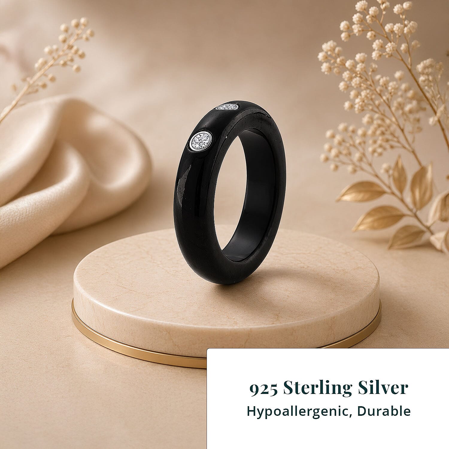 Lab Grown Diamond G-H SI and Black Jade (D) 16.65 ctw Band Ring in Rhodium Over Sterling Silver (Size 11.0)