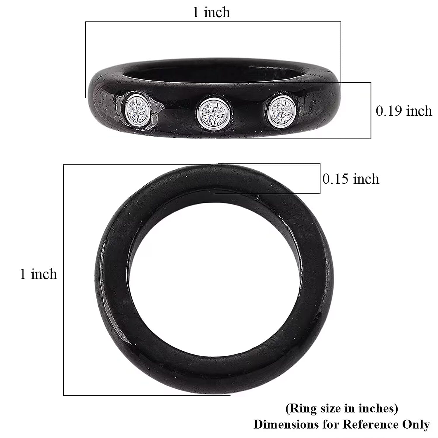 Lab Grown Diamond G-H SI and Black Jade (D) 16.65 ctw Band Ring in Rhodium Over Sterling Silver (Size 11.0)