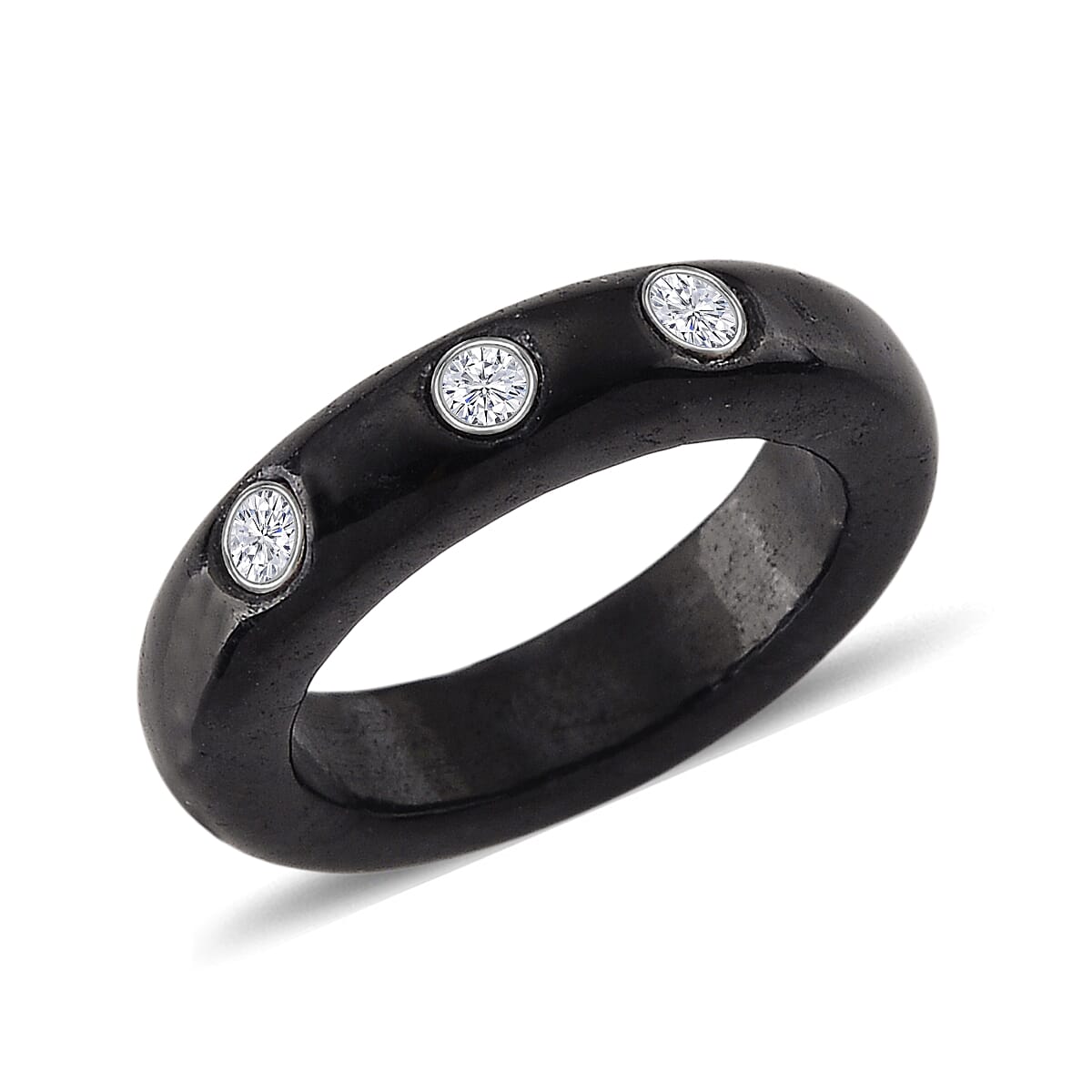Lab Grown Diamond G-H SI and Black Jade (D) 16.65 ctw Band Ring in Rhodium Over Sterling Silver (Size 5.0)