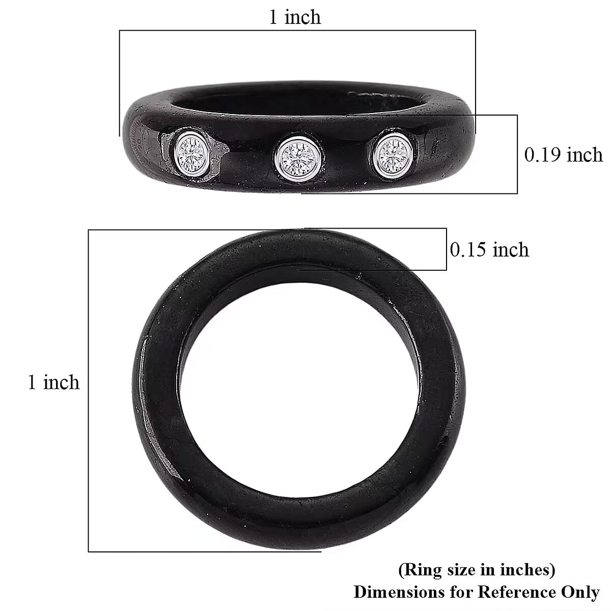 Lab Grown Diamond G-H SI and Black Jade (D) 16.65 ctw Band Ring in Rhodium Over Sterling Silver (Size 5.0) image number 6